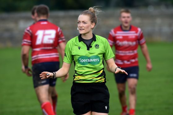 Hollie Davidson pictured refereeing a Tennent's Premiership match between Aberdeen Grammar and Jed-Forest.