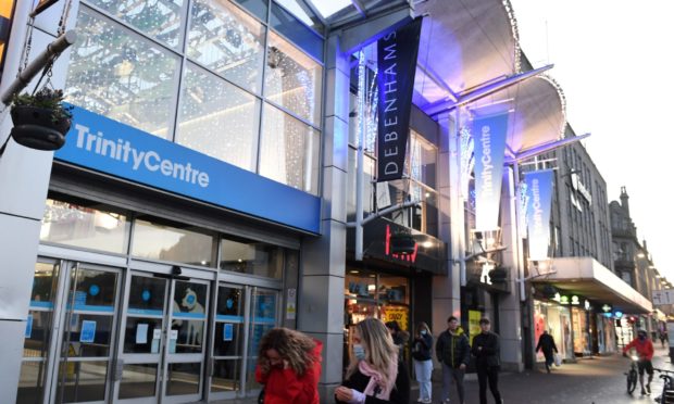 CR0025474
Shoppers on Union Street, Aberdeen, at the Trinity Centre home of Debenhams Aberdeen store.    
Picture by Kami Thomson / DCT Media         02-12-2020