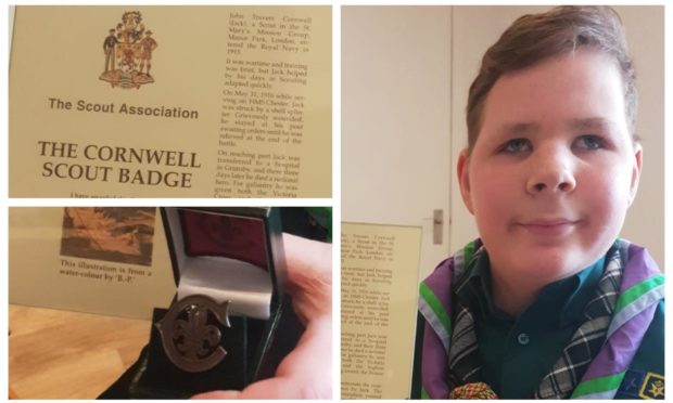 Theo Harvey, 13, of 1st Alford Scout Group, received the Cornwell Scout Badge for showing courage and endurance after losing his sight. Theo has raised more than £7,500 for Guide Dogs for the Blind.