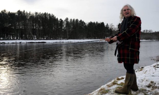 Billy Connolly in 2010, opening the fishing season at Milton of Crathes beside the River Dee.
