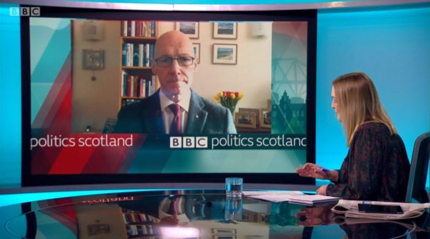 John Swinney appearing on BBC's Politics Scotland programme