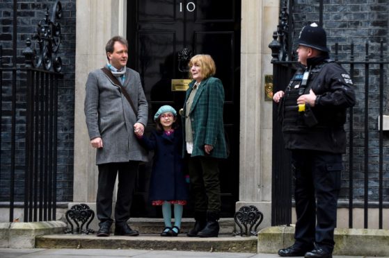 Richard Ratcliffe in Downing Street with his mother Barbara and daughter Gabriella for talks with the Prime Minister. 23 Jan 2020 Photo by Stephen Chung/LNP/Shutterstock