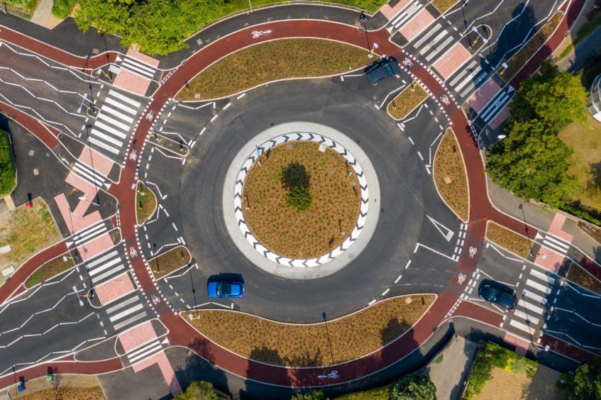 An aerial shot of the UK's first Dutch-style roundabout, opened in Cambridge last year.
