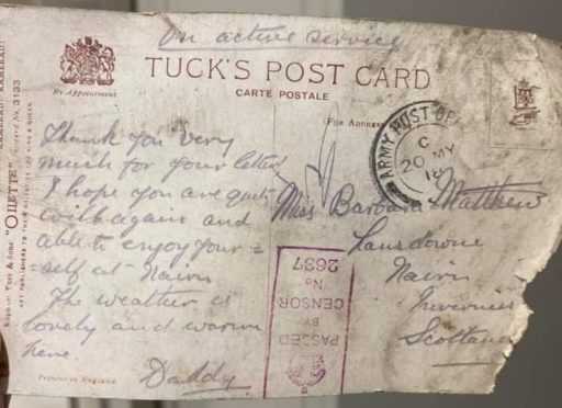 The postcard dated May 20, 1918 was discovered beneath floorboards of an old Victorian town house in Carlisle.