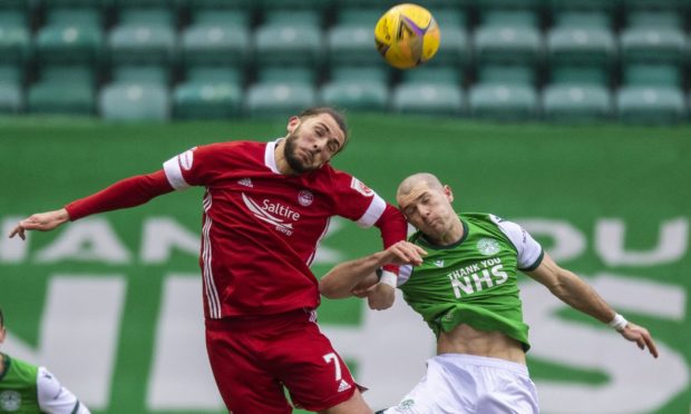 Fraser Hornby in action against Hibernian.