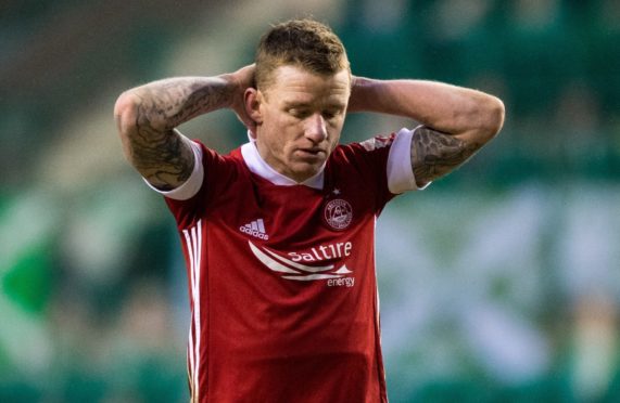 Aberdeen's Jonny Hayes at full time after the 2-0 defeat against Hibernian at Easter Road.