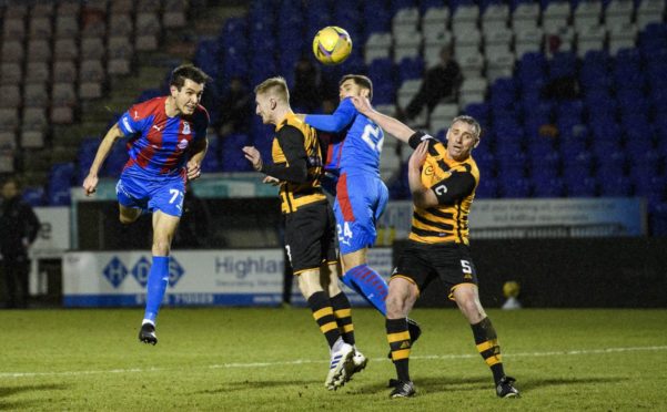 Inverness' Nikolay Todorov misses a chance during the Scottish Championship match against Alloa.