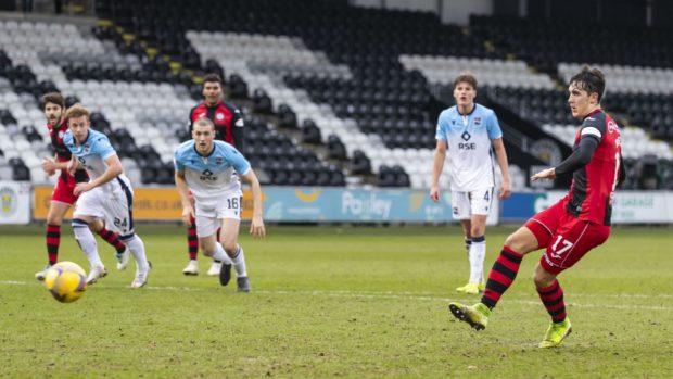 Jamie McGrath scores to make it 1-0 St Mirren against Ross County following a contentious penalty award the last time the sides met.