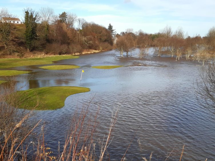 Flooding on Garmouth golf course and upstream.