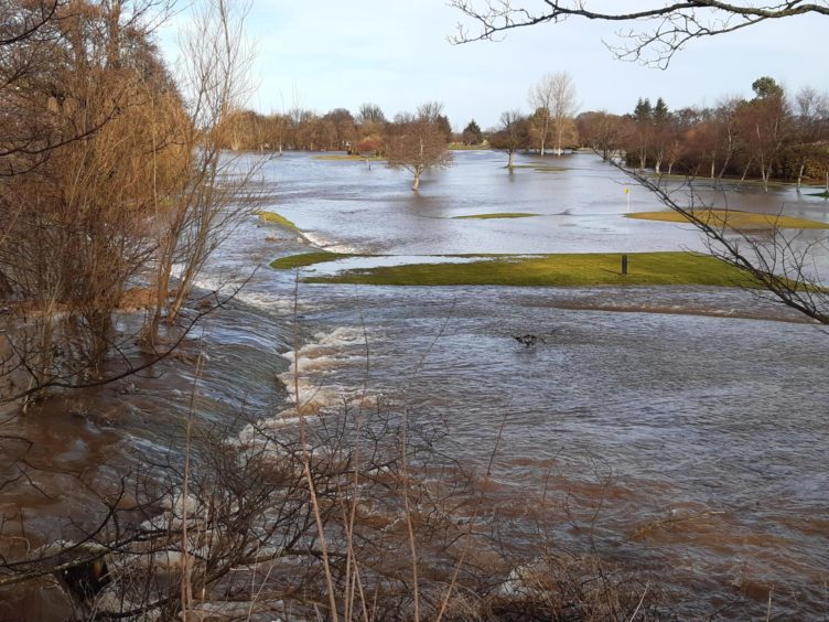 Flooding on Garmouth golf course and upstream.