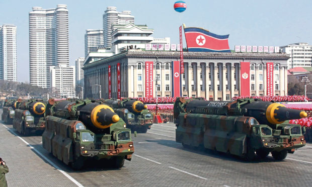 Missiles on show during a military parade in North Korea's capital, Pyongyang