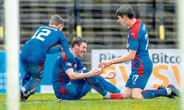 Shane Sutherland celebrates his goal against Ayr United.