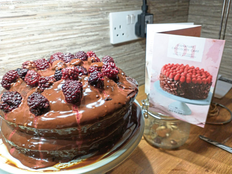 Susan Welsh's attempt and making the chocolate and raspberry cake from the bake off box