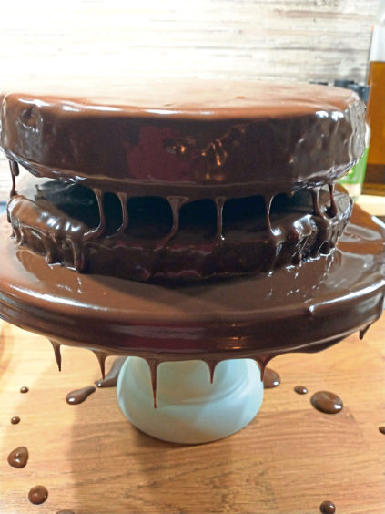 a chocolate cake in preparation