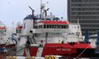 The Vos Master ship which is currently docked in Aberdeen Harbour