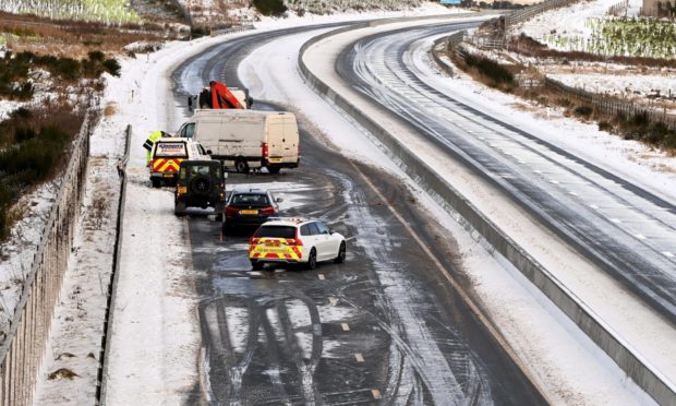 A van overturned on the AWPR approximately four miles north of Stonehaven