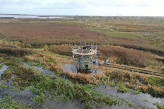 The remains of the 18th century windpump at Loch of Strathbeg has been refurbished in a major new heritage project. 
Supplied by RSPB. Photograph by Richard Humpidge.