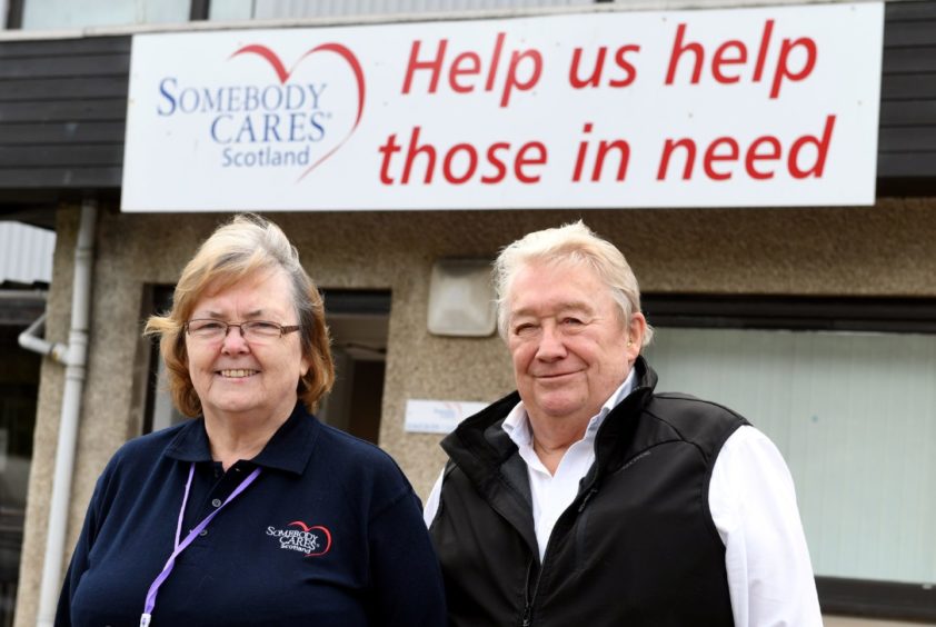 Aberdeen charity Somebody Cares founders Jenny and Brian Taylor standing side by side.
