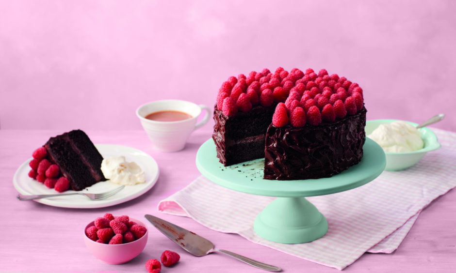 Chocolate and raspberry cake which can be made in the bake off box