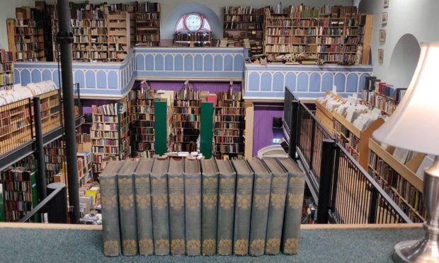 The books on a shelf at Leakey's bookshop in Inverness.