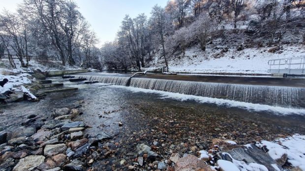 The new weir and fish pass on the River Dullan near Dufftown.