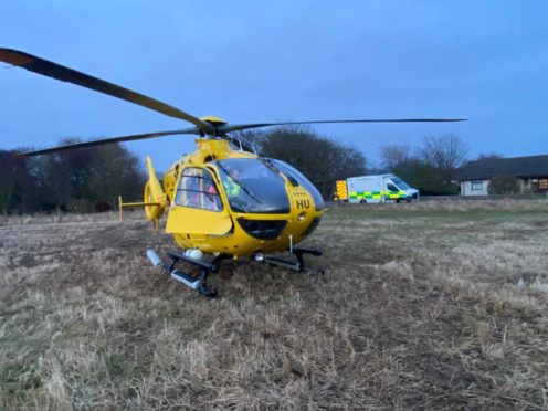 Scottish Charity Air Ambulance at the scene of the accident near Longside. 
Supplied by SCAA