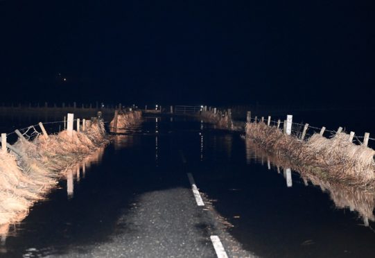 The flooding/road closure on the B977 between Kintore and Wester Fintray. 
Pictured by Darrell Benns