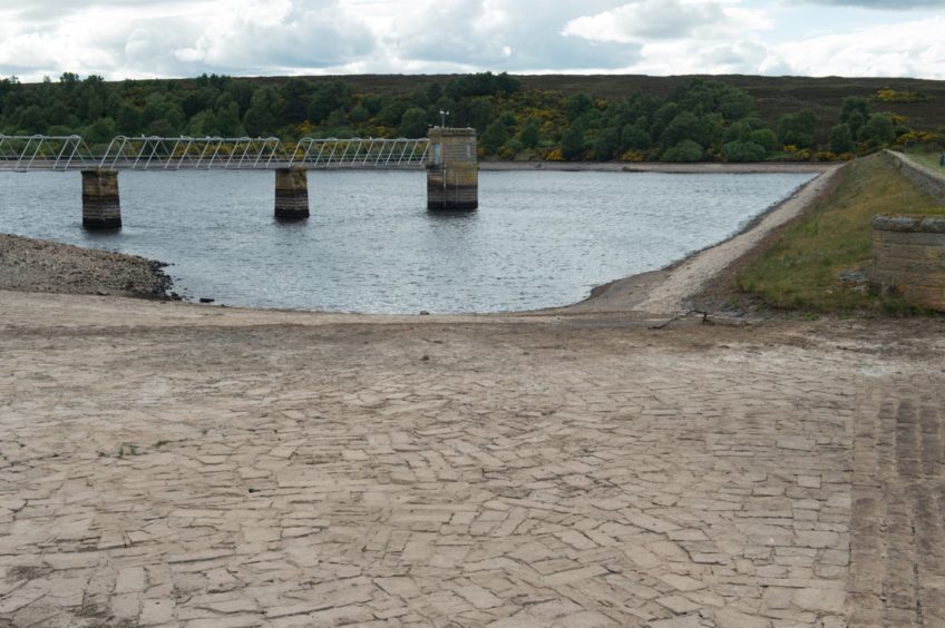 Low water levels at the Glenlatterach reservoir near Elgin in June 2018.