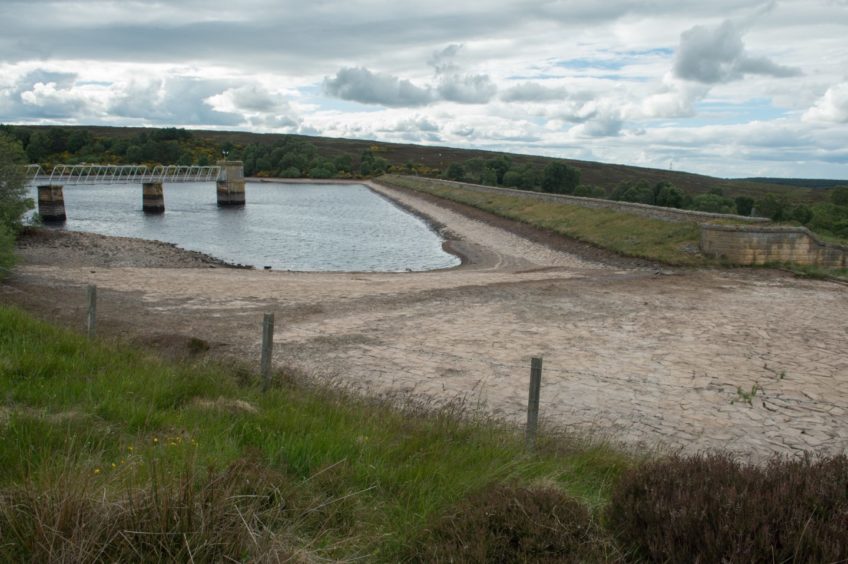 Low water levels at the Glenlatterach reservoir near Elgin in June 2018.