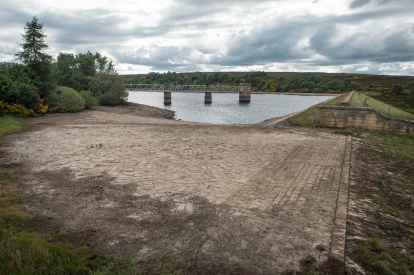Low water levels at the Glenlatterach reservoir near Elgin in June 2018.