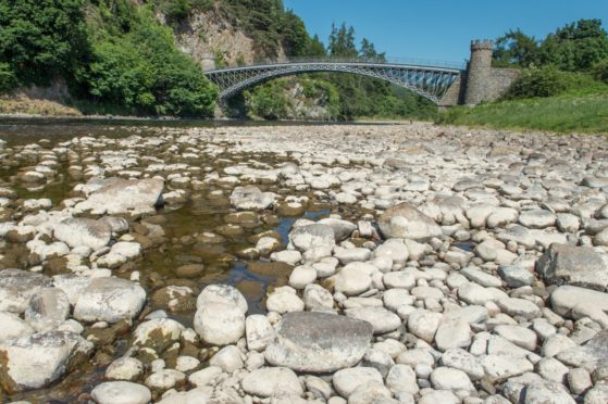 Low water levels on the River Spey near Craigellachie in June 2018.