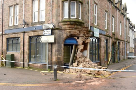 The damaged building on Grant Street