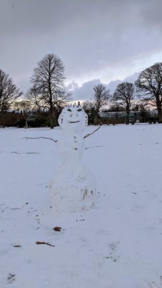 Snowmen have been lovingly constructed