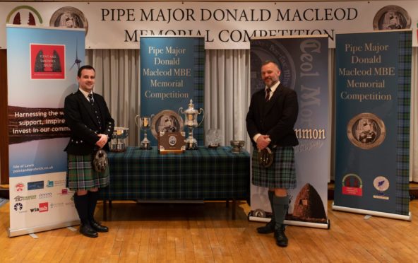 Finlay Johnston (left) and Stuart Liddell, overall 1st and 2nd respectively at the 2019 Donald MacLeod competition. Image: Lewis and Harris Pipe Band.
