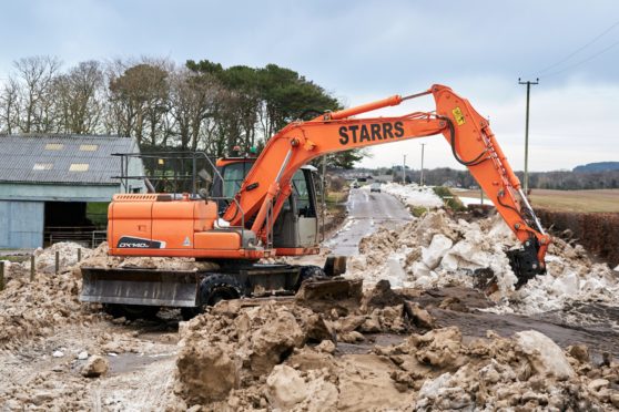 Starrs Construction work to clear the A98 Banff road near Buckie.