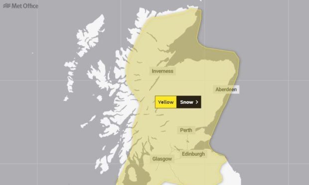 To go with story by Craig Munro. A yellow weather warning for snow has been issued for this weekend, covering most of Scotland. Picture shows; A Met Office yellow weather warning. Met Office website. Supplied by Met Office Date; 02/02/2021