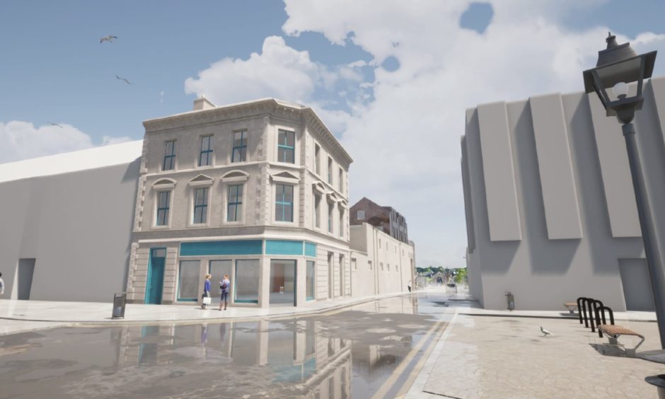 An artist impression of the rebuilt building looking from the High Street.