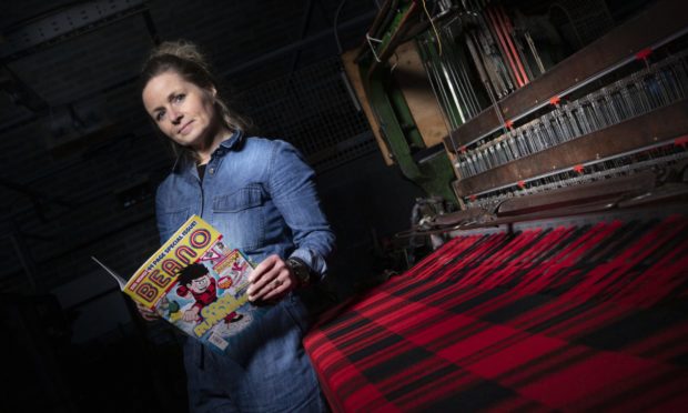 Clare Campbell with her new Dennis the Menace tartan.