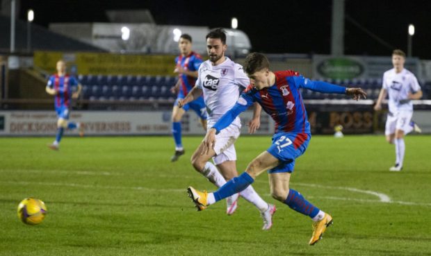 Inverness' Daniel MacKay comes close to scoring in the first half against Raith Rovers.