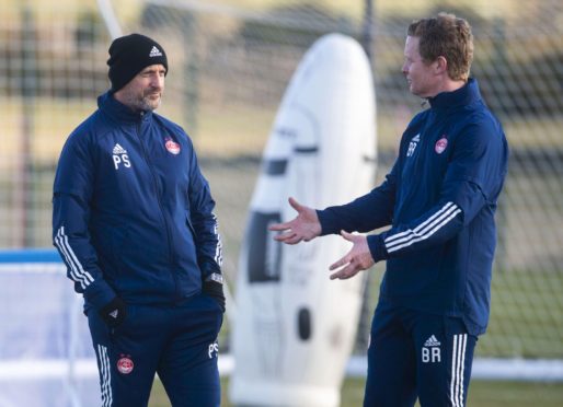 Aberdeen coaches Paul Sheerin and Barry Robson at Cormack Park.