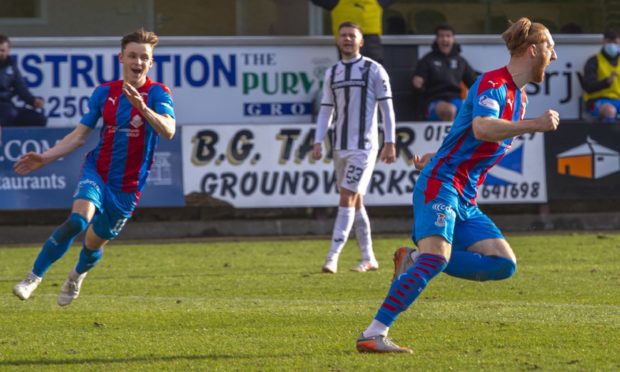 Inverness' David Carson celebrates making it 1-0 against Dunfermline.