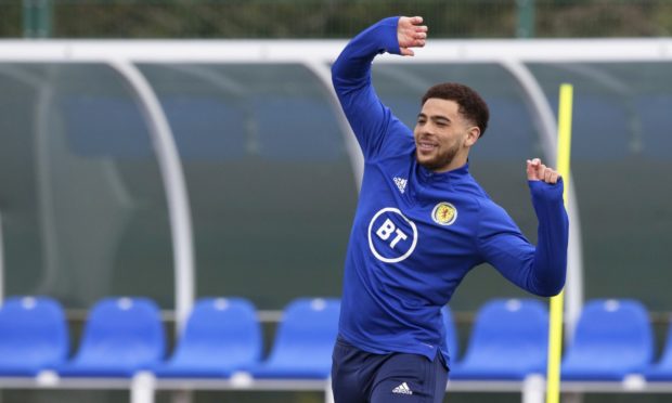 Che Adams during a Scotland training session at Oriam.