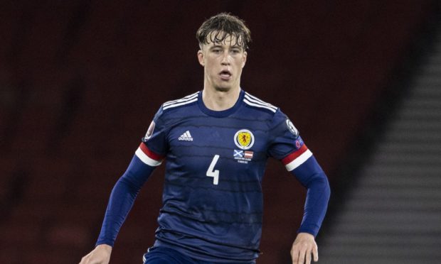 Jack Hendry in action for Scotland.