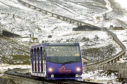 The funicular railway runs for two kilometers through the Cairngorm ski area.