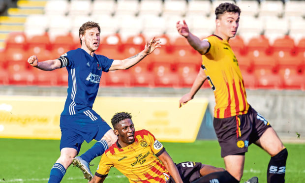 Mitch Megginson levels for Cove Rangers against Partick Thistle.