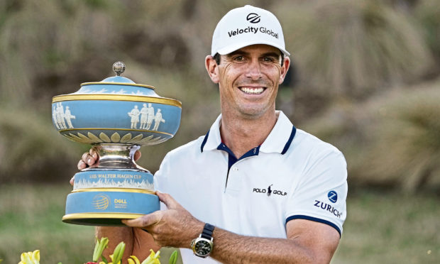 Billy Horschel holds his trophy after winning the Dell Technologies Match Play Championship.