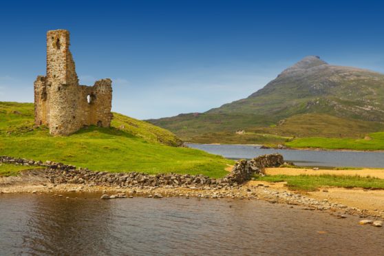 Ardvreck Castle on the shores of Loch Assynt, Sutherland.