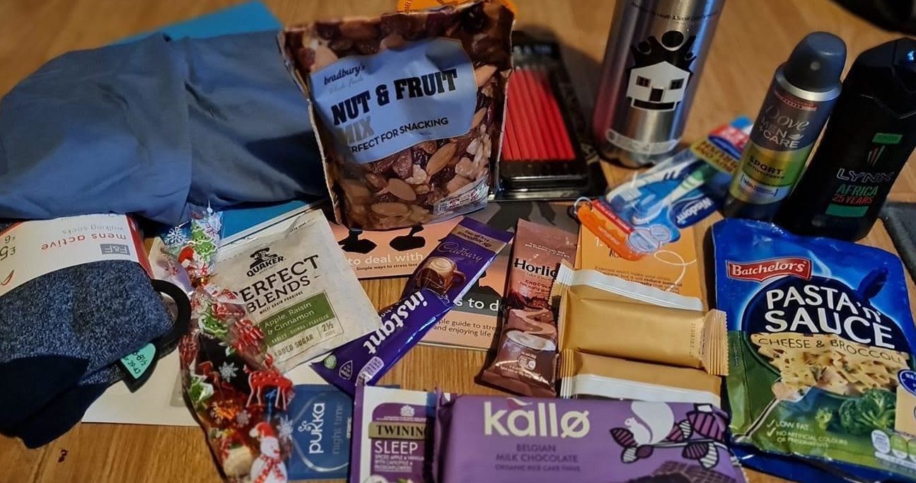 The contents of one of the mental health care packages distributed to teenagers in Aberdeen.