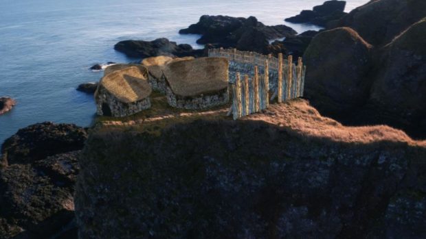 An artists impression of the Pictish fort at Dunnicaer, near Dunnottar Castle, which was identified as the oldest ever discovered, dating back as far as the third or fourth centuries.