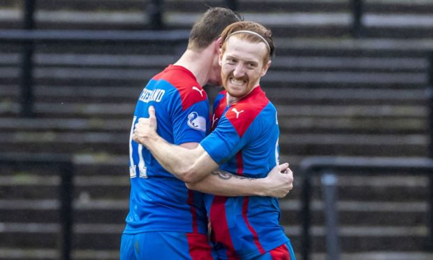 Caley Thistle midfielder David Carson, right.